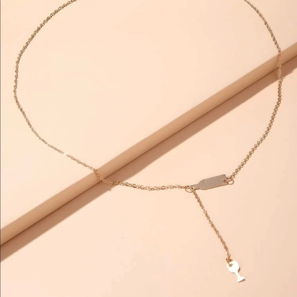 Gold Lariat Wine Bottle Glass Necklace